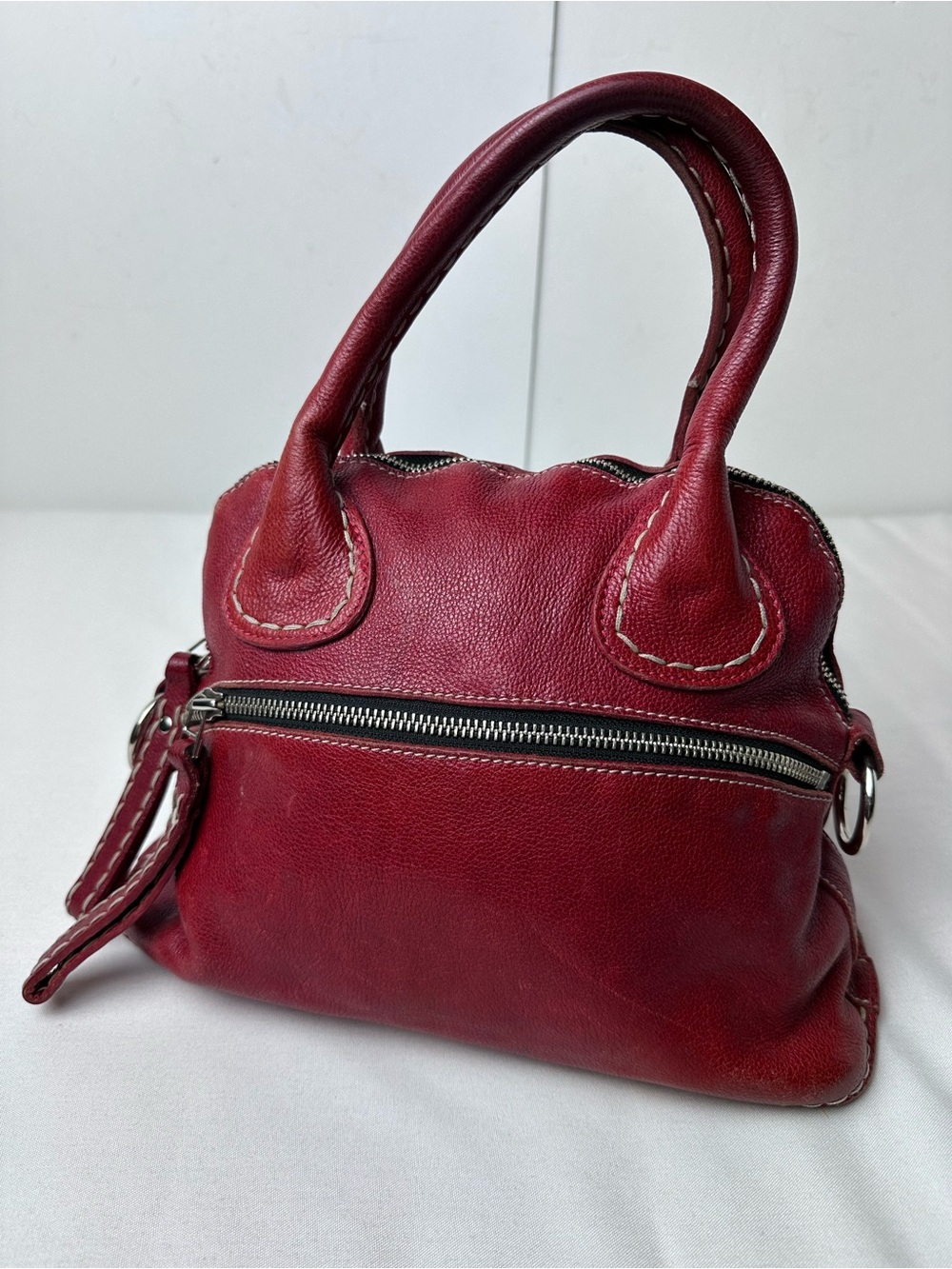 ROOTS Vintage Red leather handle bag Rare and nice Canada made